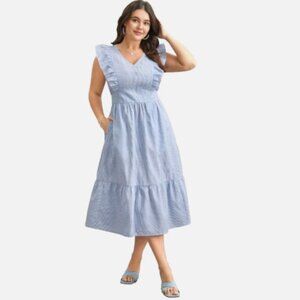 NWOT BLOOMCHIC Cotton Midi/ Maxi Fit & Flare Dress size 18-20 Stripes Pockets